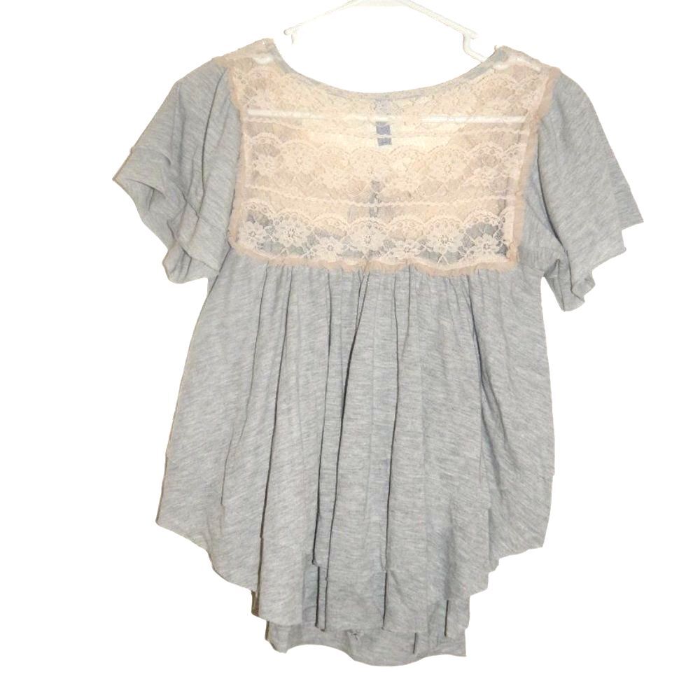 FREE PEOPLE women's x-small XS grey cream cottagecore lace back blouse shirt top - Picture 7 of 13